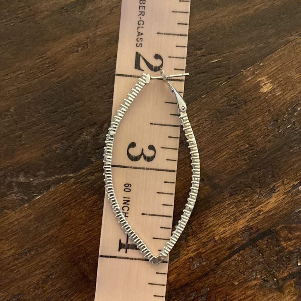 NWT Sterling Silver Diamond Hoop Earrings - Picture 7 of 7